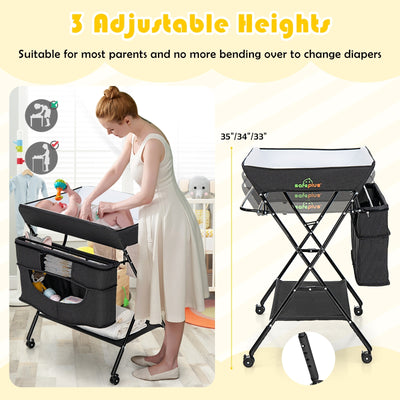 Portable Adjustable Height Newborn Nursery Organizer with Wheel-Black