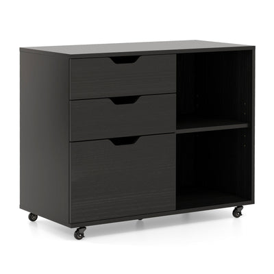 3-Drawer File Cabinet with Adjustable Shelf and Wheels for Letter-Black