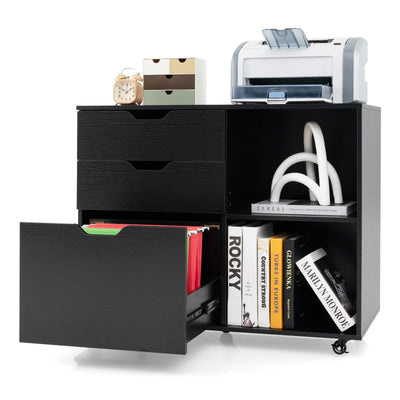 3-Drawer File Cabinet with Adjustable Shelf and Wheels for Letter-Black