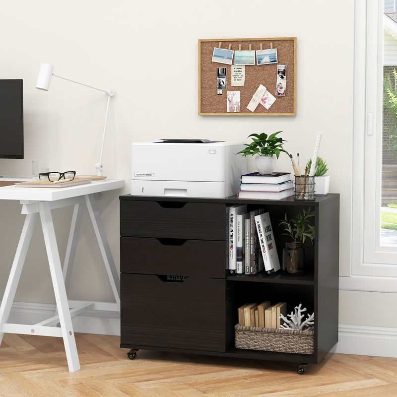 3-Drawer File Cabinet with Adjustable Shelf and Wheels for Letter-Black