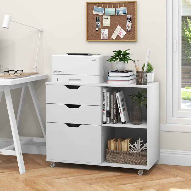 3-Drawer File Cabinet with Adjustable Shelf and Wheels for Letter-White