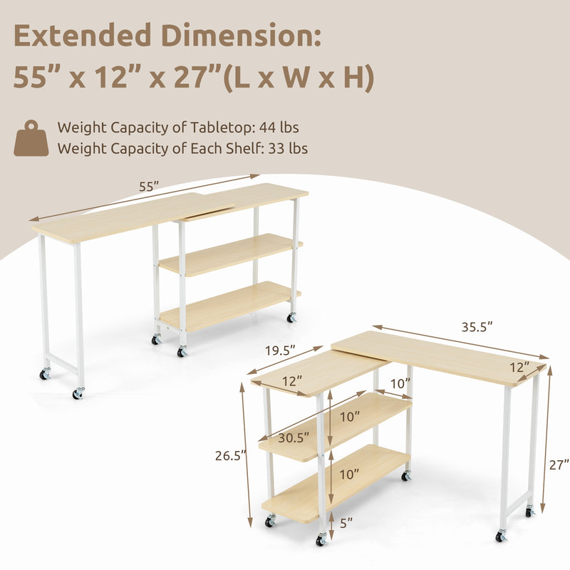 360° Rotating Sofa Side Table with 2-Tier Storage Shelves-Natural