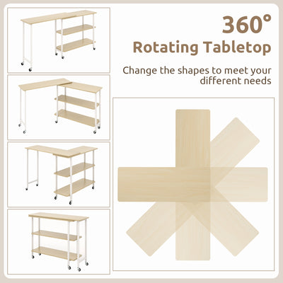 360° Rotating Sofa Side Table with 2-Tier Storage Shelves-Natural