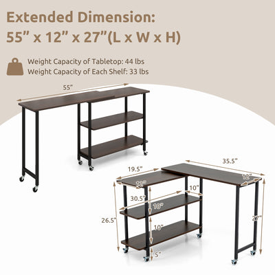 360° Rotating Sofa Side Table with 2-Tier Storage Shelves-Walnut