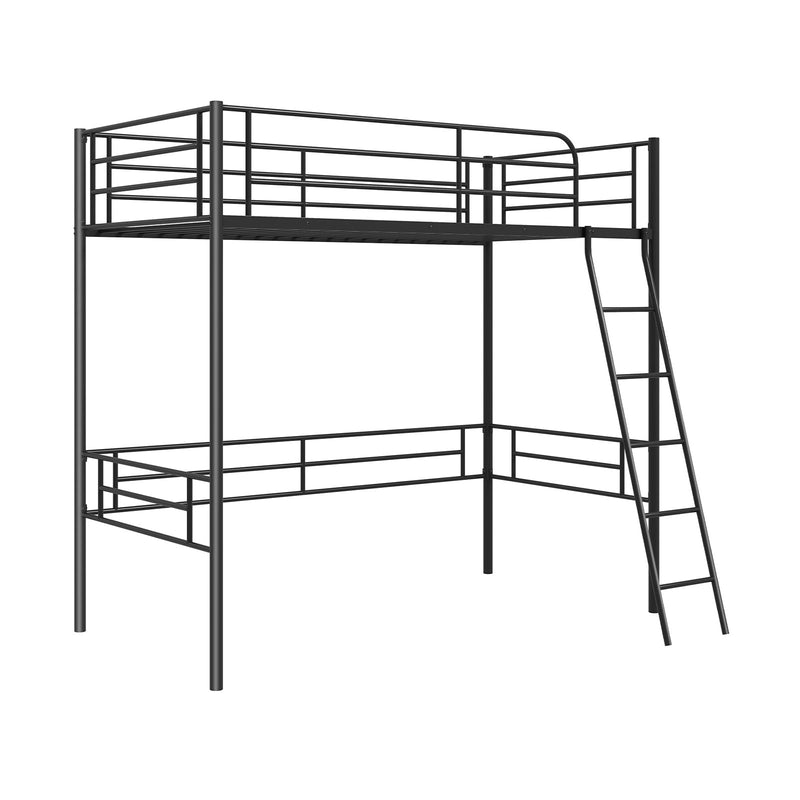 Twin Metal Loft Bed Frame with Ladder and Metal Slats Support-Black