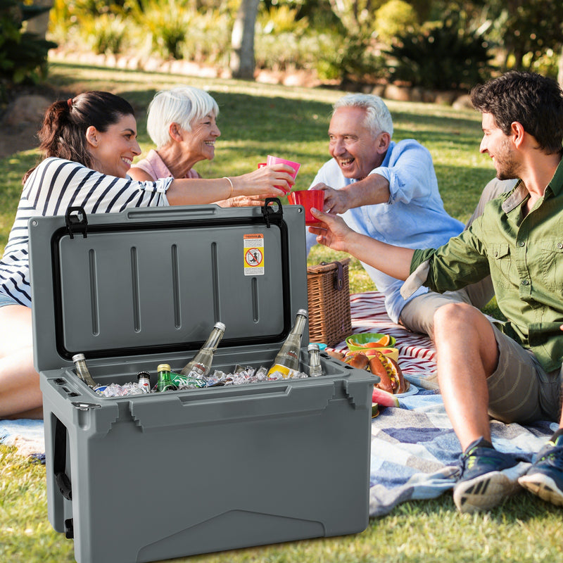 50 QT Rotomolded Cooler Insulated Portable Ice Chest with Integrated Cup Holders-Gray