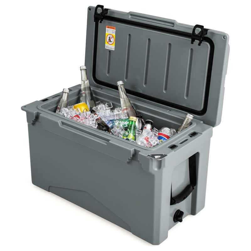 50 QT Rotomolded Cooler Insulated Portable Ice Chest with Integrated Cup Holders-Gray