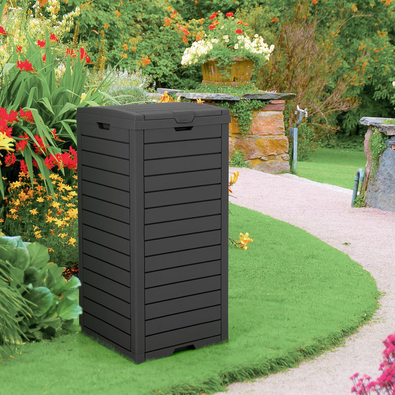 31 Gallon Large Outdoor Trash Can with Lid and Pull-out Liquid Drawer for Easy Cleaning-Black