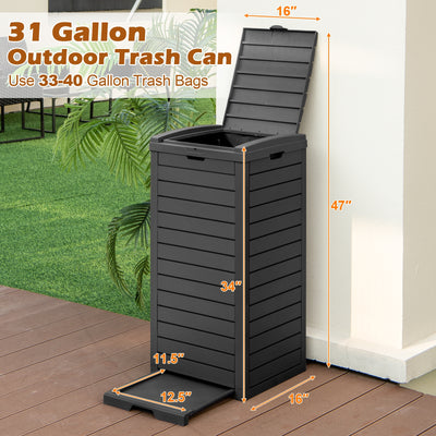 31 Gallon Large Outdoor Trash Can with Lid and Pull-out Liquid Drawer for Easy Cleaning-Black