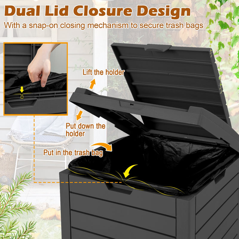 31 Gallon Large Outdoor Trash Can with Lid and Pull-out Liquid Drawer for Easy Cleaning-Black