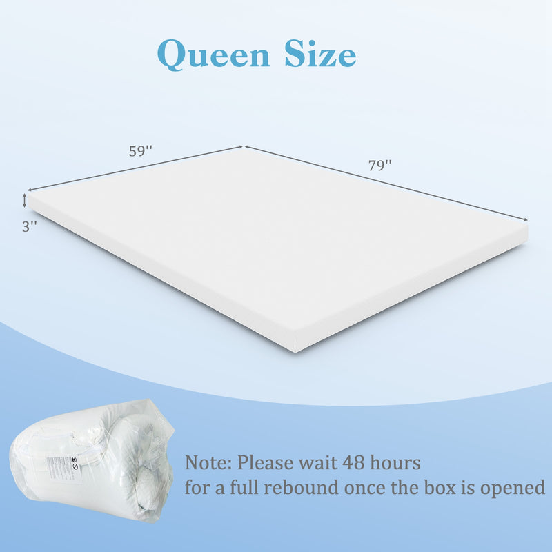 3 Inch Gel-Infused Memory Foam Mattress Topper with Removable Cover-Queen Size