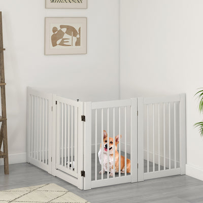 30 Inch Tall 4-Panel Freestanding Pet Gate Wooden Dog Fence-White