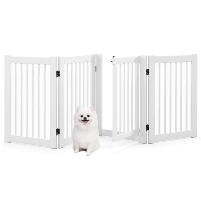 30 Inch Tall 4-Panel Freestanding Pet Gate Wooden Dog Fence-White