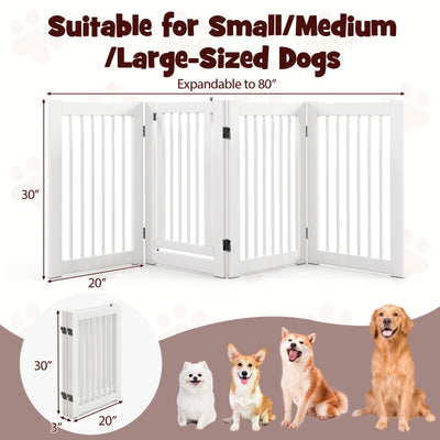 30 Inch Tall 4-Panel Freestanding Pet Gate Wooden Dog Fence-White