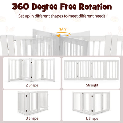 30 Inch Tall 4-Panel Freestanding Pet Gate Wooden Dog Fence-White