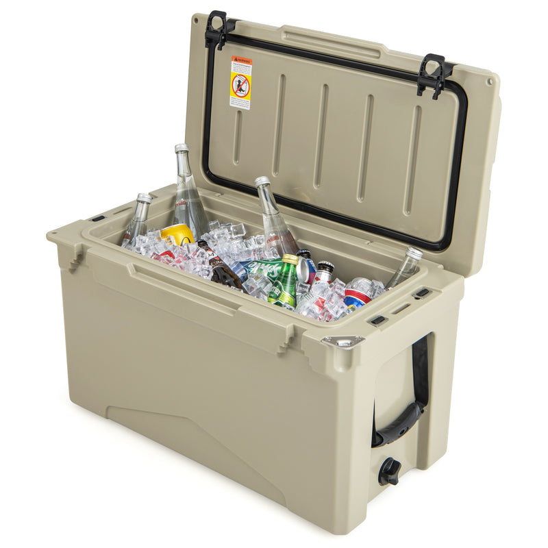 50 QT Rotomolded Cooler Insulated Portable Ice Chest with Integrated Cup Holders-Tan