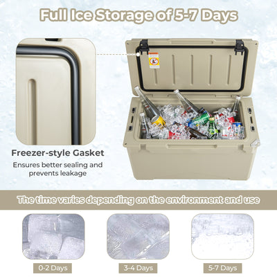 50 QT Rotomolded Cooler Insulated Portable Ice Chest with Integrated Cup Holders-Tan