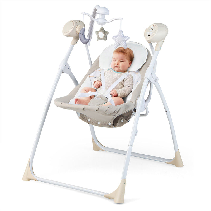 Electric Foldable Baby Rocking Chair with Adjustable Backrest-Beige