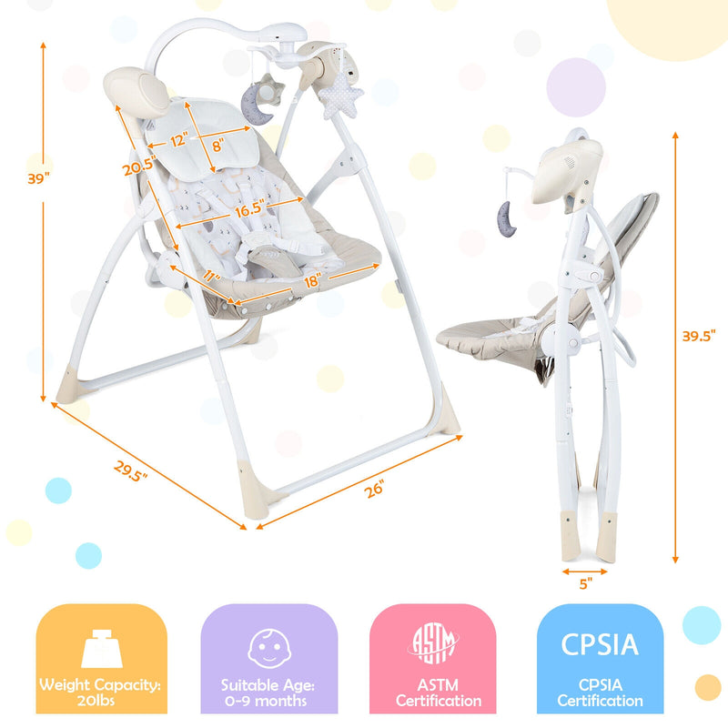 Electric Foldable Baby Rocking Chair with Adjustable Backrest-Beige