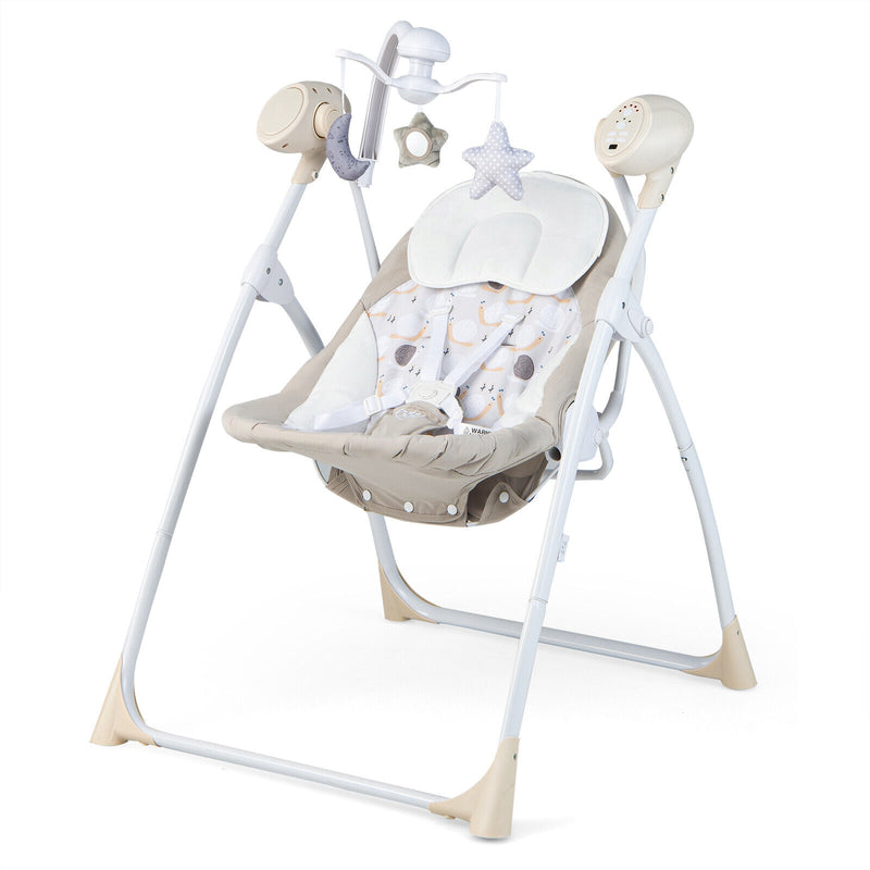 Electric Foldable Baby Rocking Chair with Adjustable Backrest-Beige