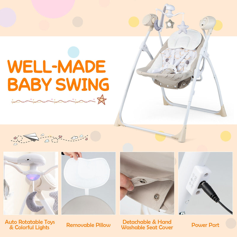 Electric Foldable Baby Rocking Chair with Adjustable Backrest-Beige