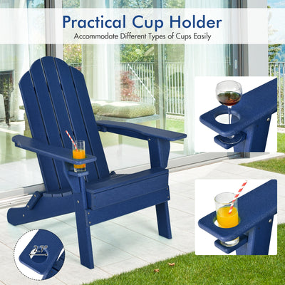 Foldable Weather Resistant Patio Chair with Built-in Cup Holder-Navy