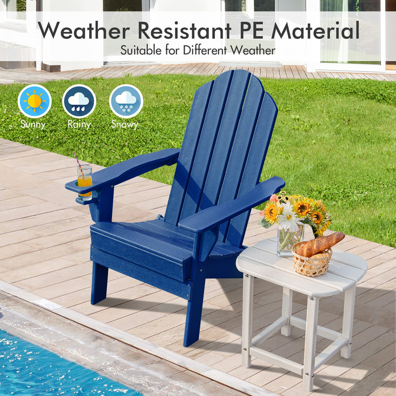 Foldable Weather Resistant Patio Chair with Built-in Cup Holder-Navy