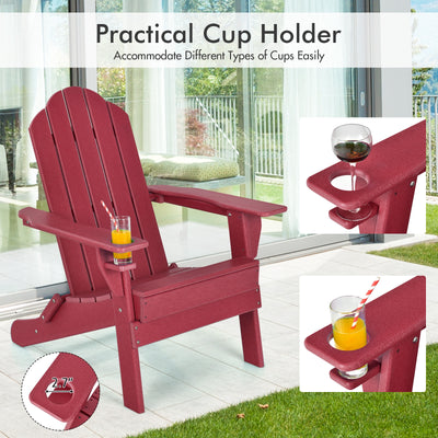 Foldable Weather Resistant Patio Chair with Built-in Cup Holder-Red