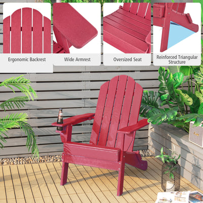 Foldable Weather Resistant Patio Chair with Built-in Cup Holder-Red