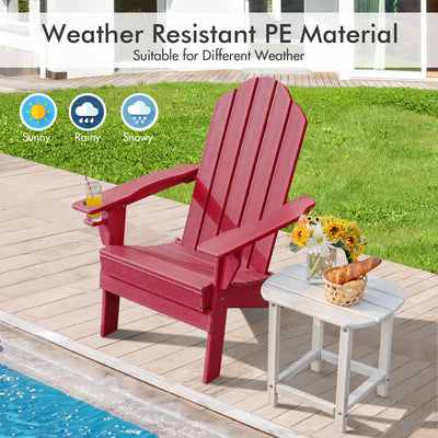 Foldable Weather Resistant Patio Chair with Built-in Cup Holder-Red