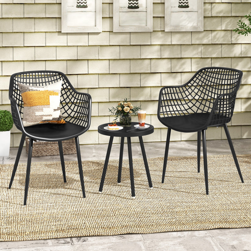 3 Piece Patio Chair Set with PP Seat and Tabletop for Porch-Black