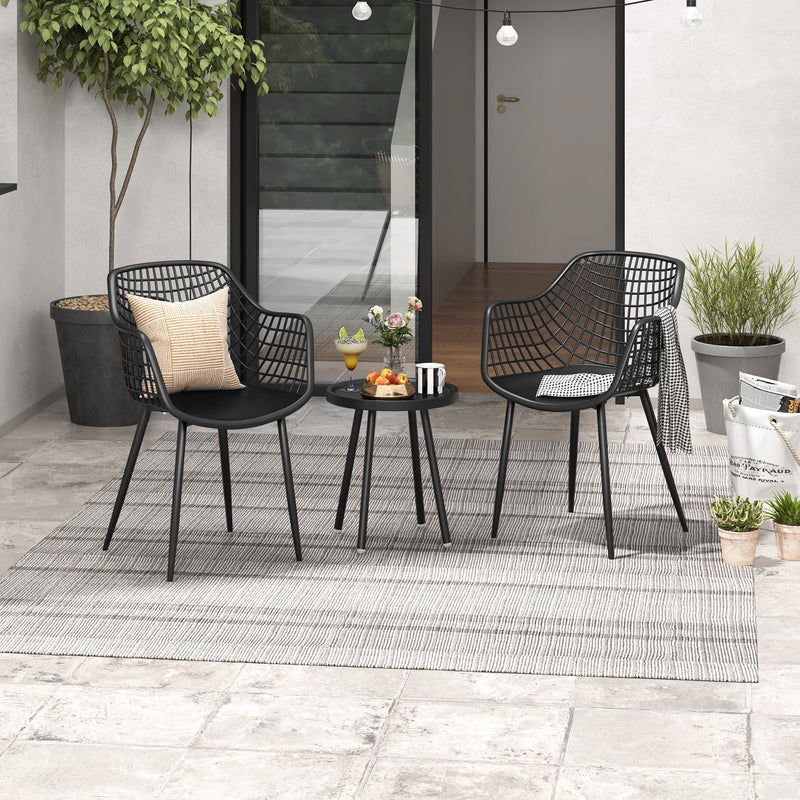 3 Piece Patio Chair Set with PP Seat and Tabletop for Porch-Black