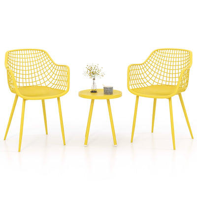 3 Piece Patio Chair Set with PP Seat and Tabletop for Porch-Yellow