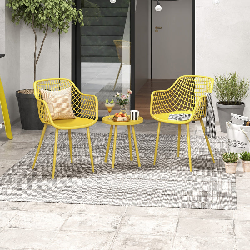 3 Piece Patio Chair Set with PP Seat and Tabletop for Porch-Yellow