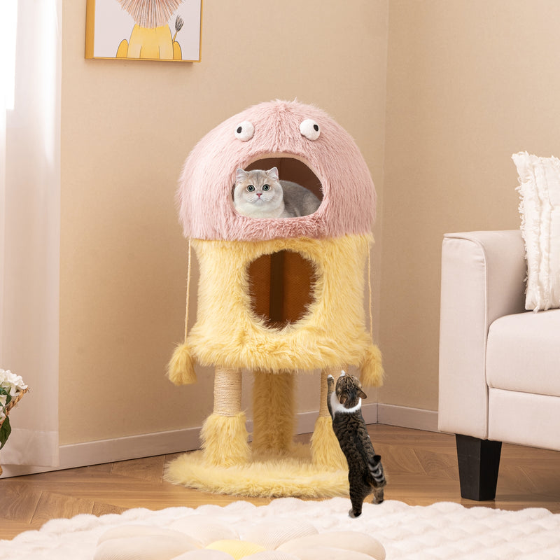 Cute Monster-Themed Cat Tower with 2 Private Condos and 3-Level Activity Center-Yellow