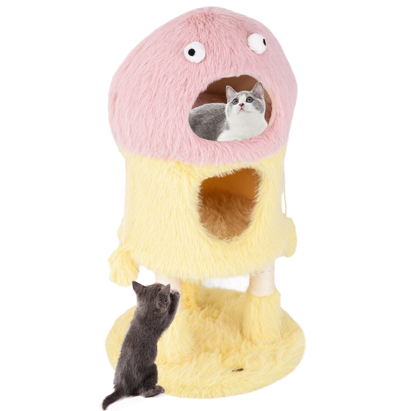 Cute Monster-Themed Cat Tower with 2 Private Condos and 3-Level Activity Center-Yellow