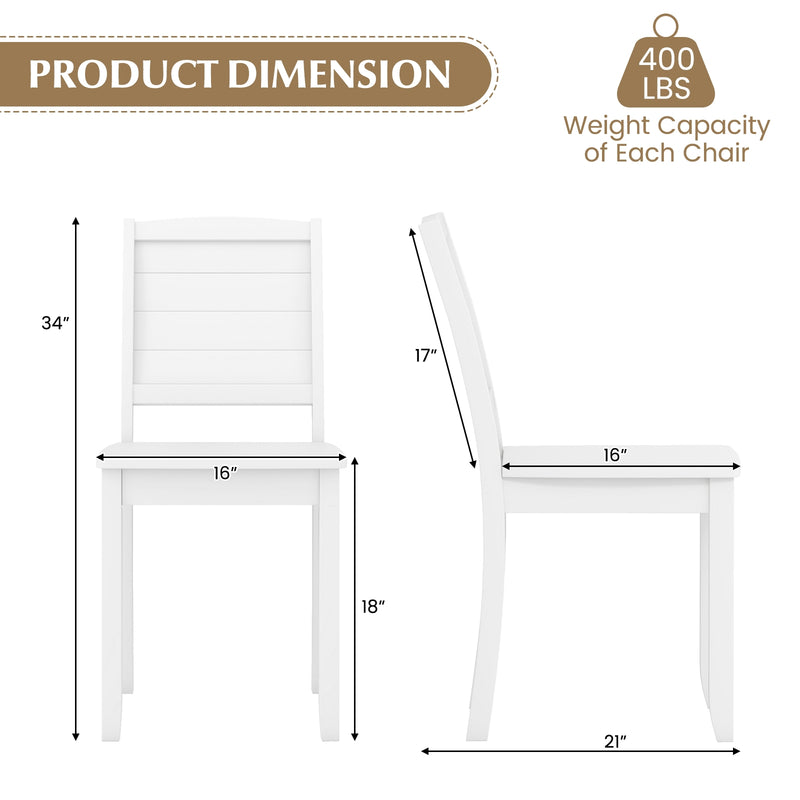 Wood Dining Chair Set of 2 Armless Kitchen Chairs with Rubber Wood Legs-White