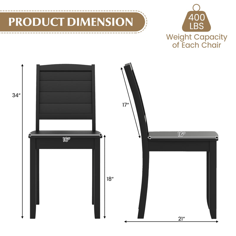 Wood Dining Chair Set of 2 Armless Kitchen Chairs with Rubber Wood Legs-Black