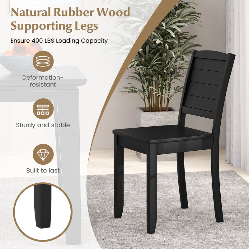 Wood Dining Chair Set of 2 Armless Kitchen Chairs with Rubber Wood Legs-Black