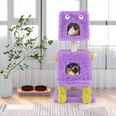 Cute Monster-Themed Cat Tower with 2 Private Condos for Small Place-Purple