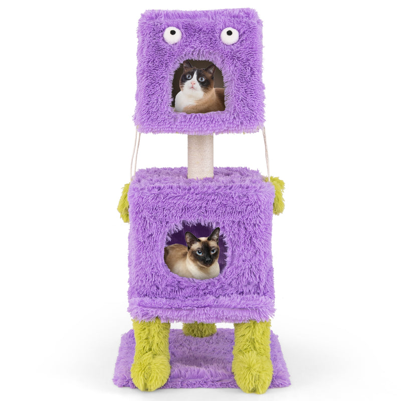 Cute Monster-Themed Cat Tower with 2 Private Condos for Small Place-Purple