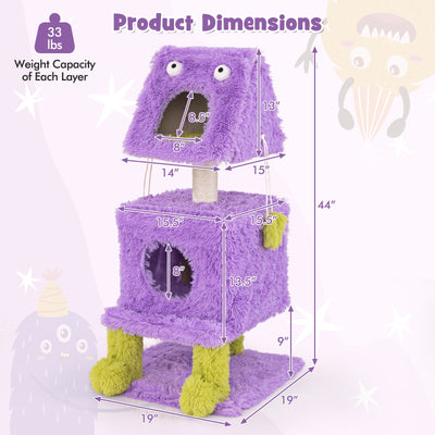 Cute Monster-Themed Cat Tower with 2 Private Condos for Small Place-Purple