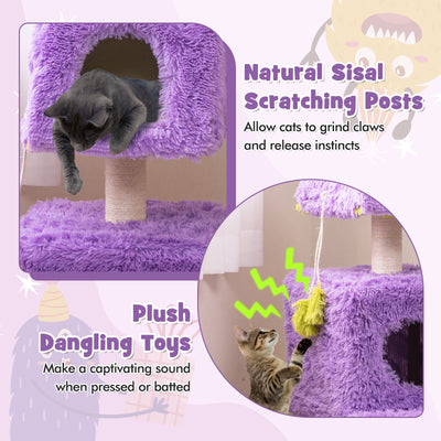 Cute Monster-Themed Cat Tower with 2 Private Condos for Small Place-Purple