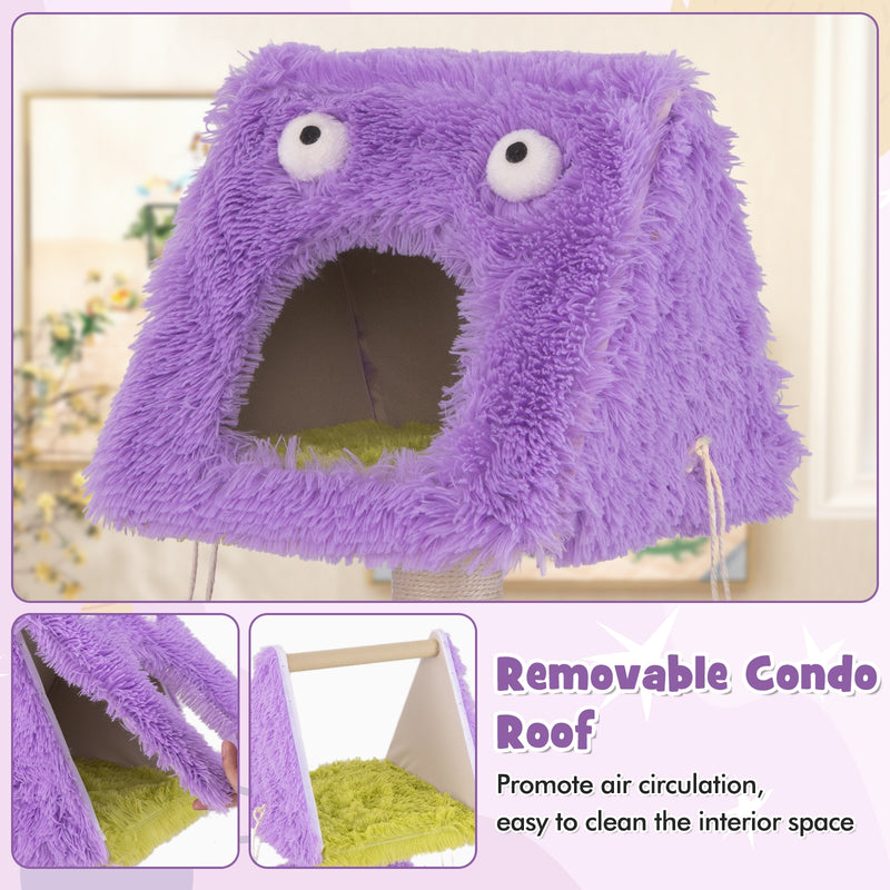 Cute Monster-Themed Cat Tower with 2 Private Condos for Small Place-Purple