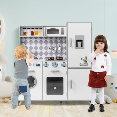 Pretend Play Kitchen for Kids Aged 3+ with Real Sounds and Lights-White