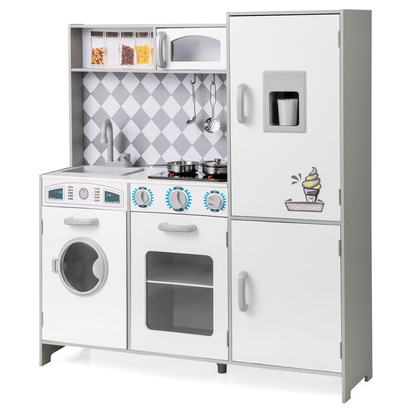 Pretend Play Kitchen for Kids Aged 3+ with Real Sounds and Lights-White