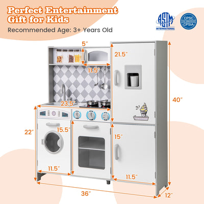 Pretend Play Kitchen for Kids Aged 3+ with Real Sounds and Lights-White