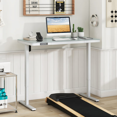 48-Inch Height Adjustable Electric Standing Desk with Drawer-White