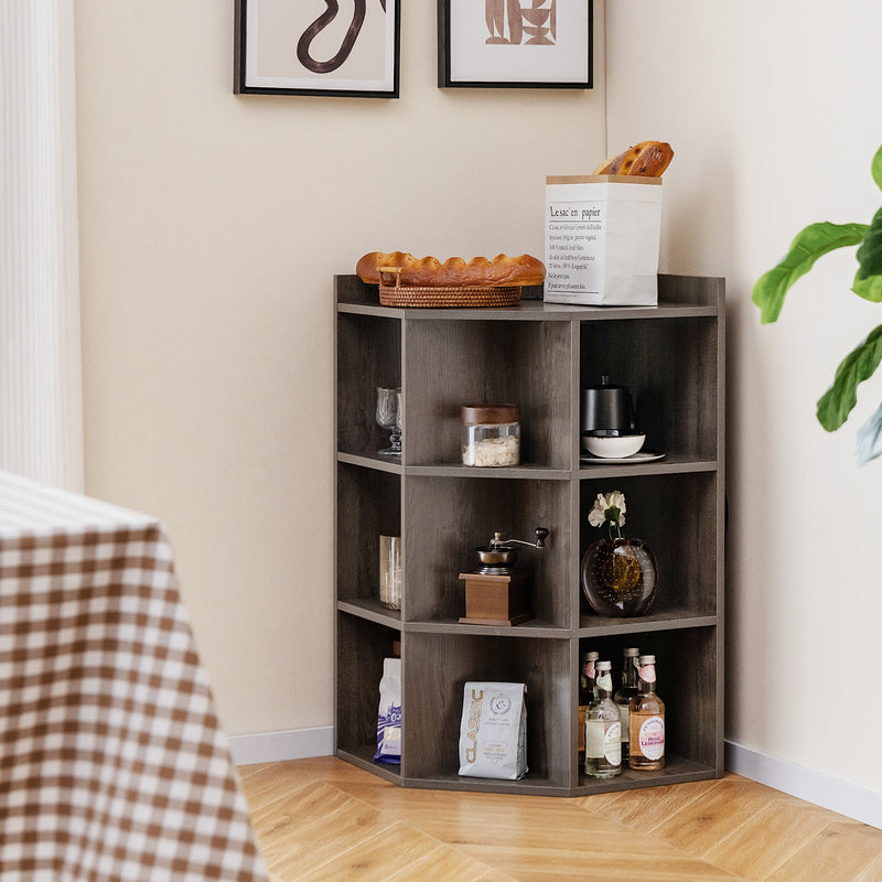 3-Tier Corner Cabinet with Charging Station for Bedroom-Gray