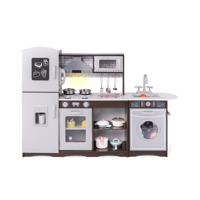 Corner Toy Kitchen Set with Light with Sounds Interactive-Dark Brown